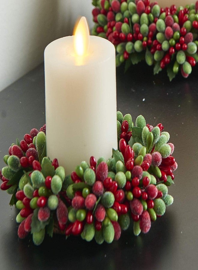 Raz حلقة شموع صغيرة على شكل إكليل من التوت المثلج باللونين الأحمر والأخضر، مقاس 6.5 بوصة - Image 2